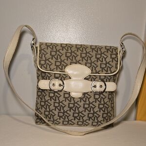 DKNY Monogram Crossbody Bag in Beige and Cream